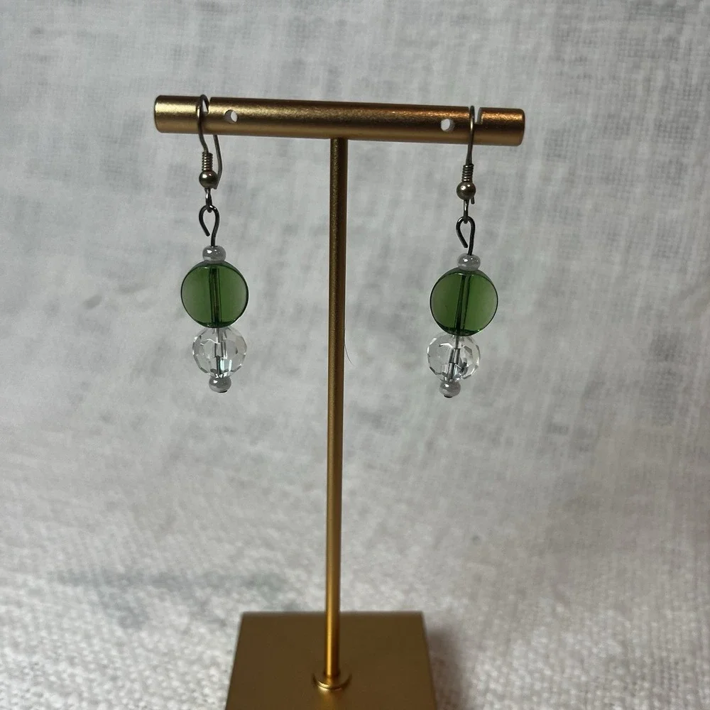 Green Clear Crystal Beaded Dangle Drop Earrings Casual Streetwear Preppy Y2K